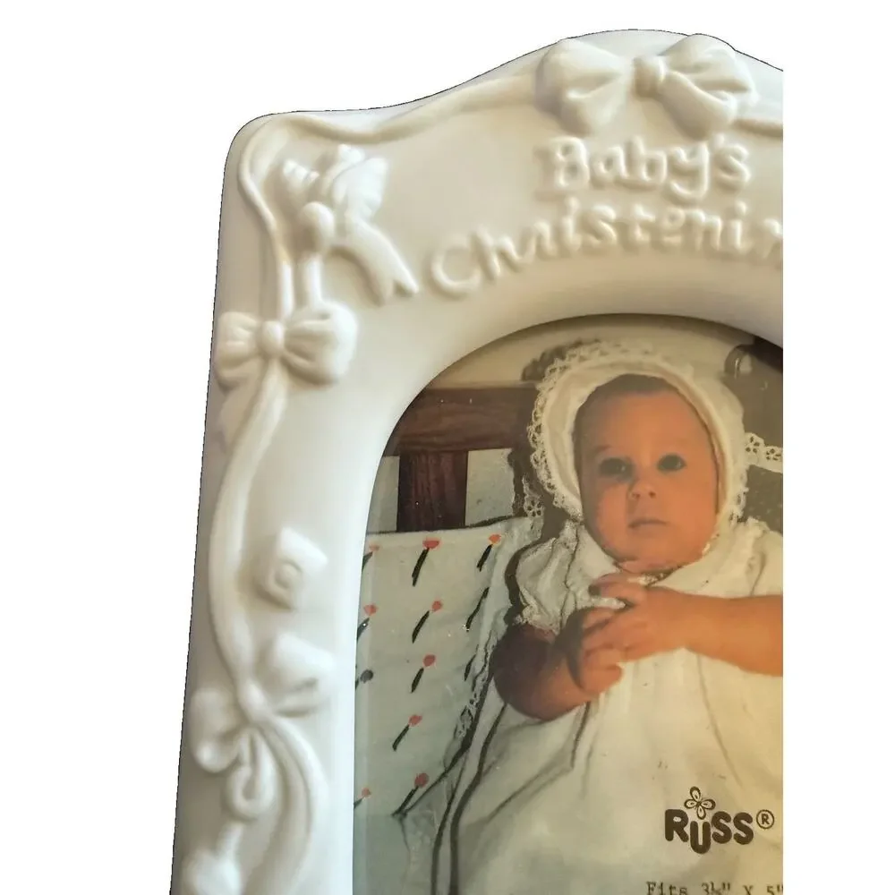 Russ Baby’s Christening Porcelain Frame 3.5x5 #14828 w/ Original Box